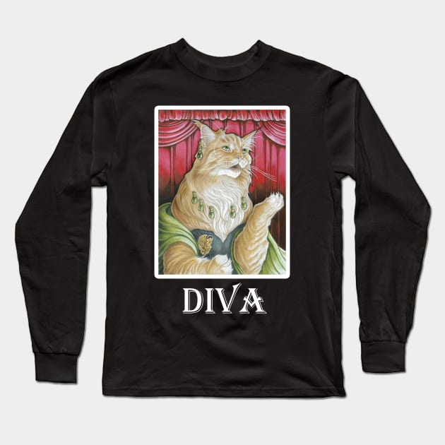 The Cat Singer - Diva Quote - White Outlined Version Long Sleeve T-Shirt by Nat Ewert Art